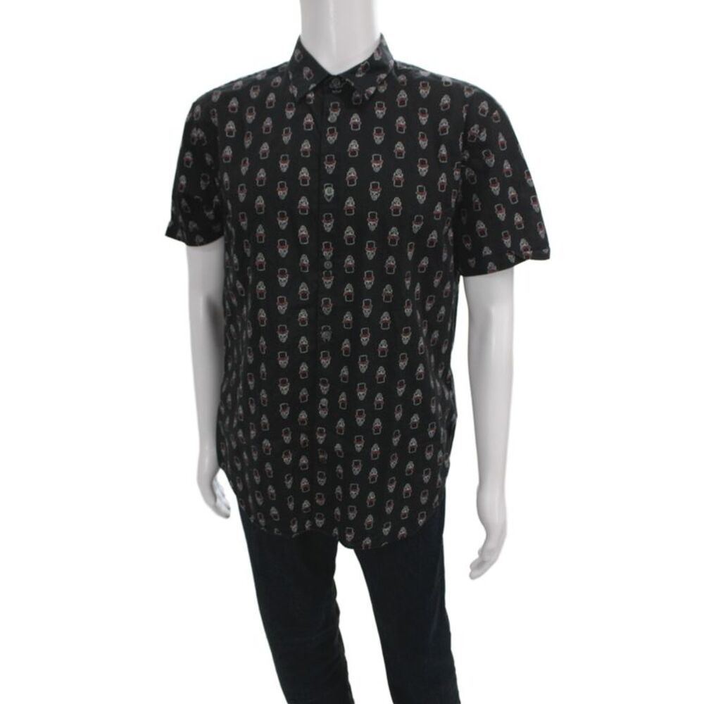 John Varvatos Star USA Men Button-Down Black Skull Graphic Size L